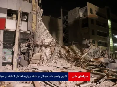 آخرین وضعیت امدادرسانى در حادثه ریزش ساختمان ۶ طبقه در اهواز