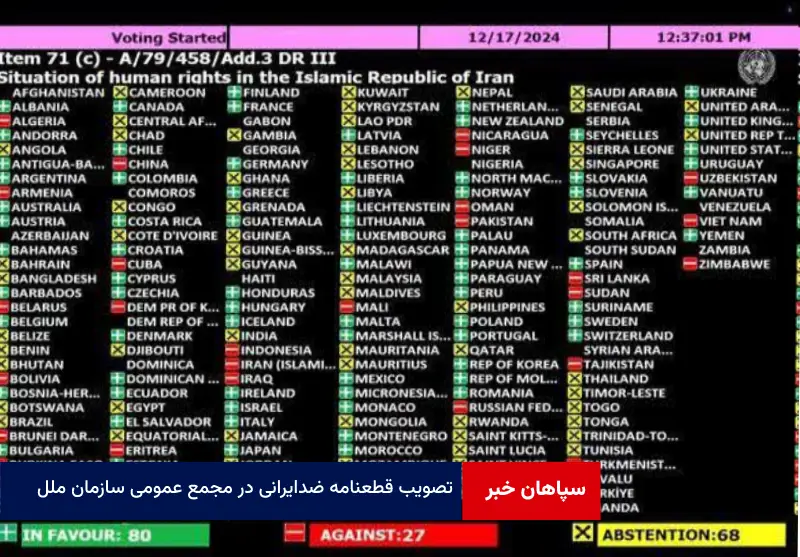 تصویب قطعنامه ضدایرانی در مجمع عمومی سازمان ملل