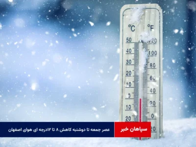 عصر جمعه تا دوشنبه کاهش ۸ تا ۱۲درجه ای هوای اصفهان!