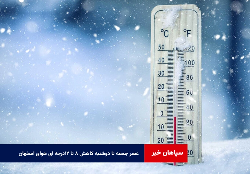 عصر جمعه تا دوشنبه کاهش ۸ تا ۱۲درجه ای هوای اصفهان!