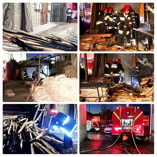 مهار آتش‌سوزی کارگاه چوب‌بری