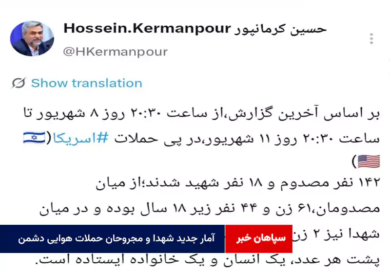 آمار جدید شهدا و مجروحان حملات هوایی دشمن
