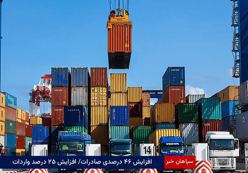 افزایش ۴۶ درصدی صادرات/ افزایش ۲۵ درصد واردات