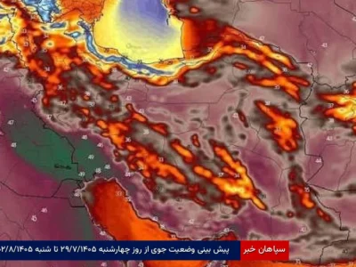پیش بینی وضعیت جوی از روز چهارشنبه ۱۴۰۵/۷/۲۹ تا شنبه ۱۴۰۵/۸/۰۲